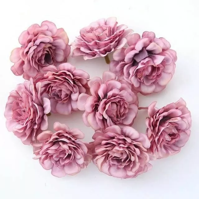 10pcs / Lot Fleurs Artificielles 5CM Soie Rose Tête Pour Mariage Fête Jardin 2