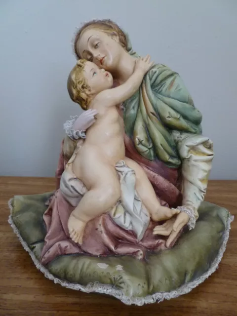 A. Borsato Original Signed Mary Virgin with Baby Jesus Porcelain Sculpture Italy