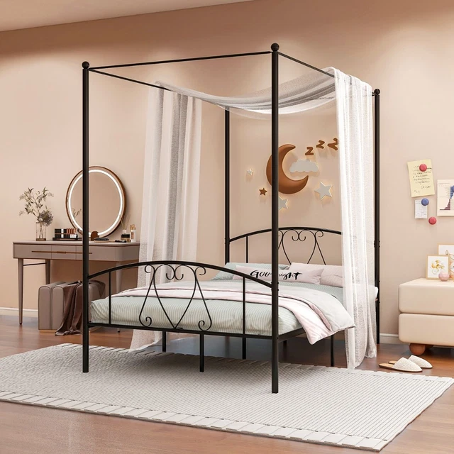 DOUBLE BLACK METAL Canopy Bed Frame £139.71 PicClick UK
