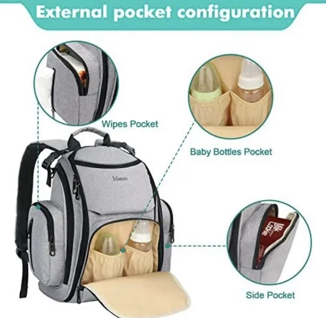 DIAPER BACKPACK✅Nappy Changing Bag Waterproof Travel Maternity Bag✅Grey MANCRO 4