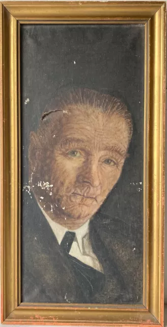 Pintura Al Óleo Retrato Mann Cabeza Dañado Con Marco Oro Antiguo 61,3 X 31,3CM