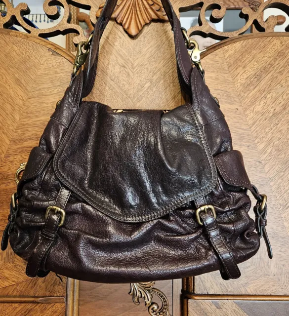 Kooba Satchel Hobo Shoulder bag Purse Chocolate Brown Leather EUC!