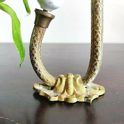 1920s Vintage Victorian Double Ceramic Knob Ornate Brass Wall Hanger Hook 2