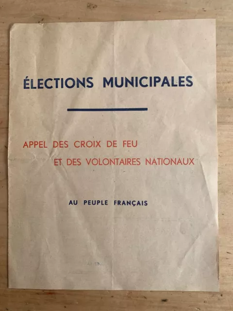 Tract CROIX DE FEU VOLONTAIRES NATIONAUX - De la Rocque - Elections municipales