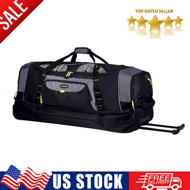 Travelers Club 36in 2-Section Drop-Bottom Rolling Duffel, Black