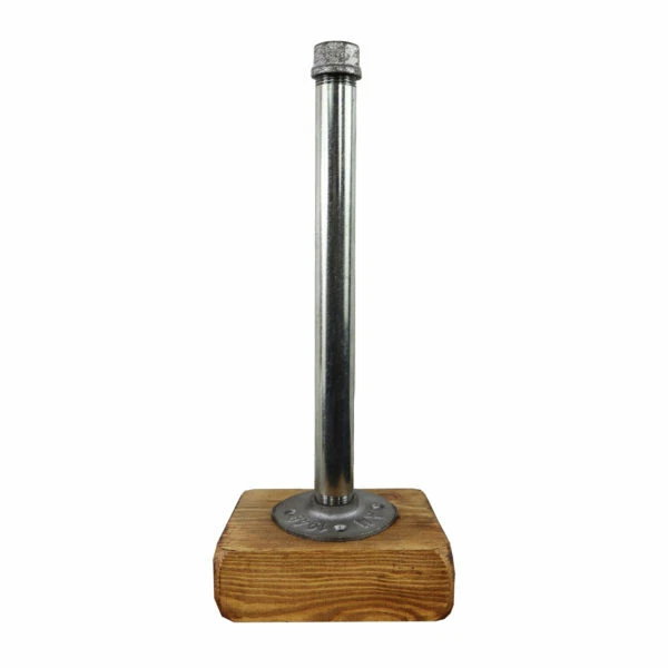 Kitchen Roll Holder Solid Wooden Base Industrial Silver Steel Pipe Style Rustic