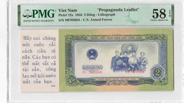 Viet Nam 2 Dong 1958 P-72x "Propaganda Leaflet" PMG 58 EPQ