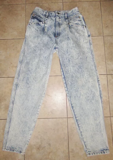 Vintage 80s Zena High Waist Tapered Leg Acid Wash Pleated Jeans USA 28 W / 31 L