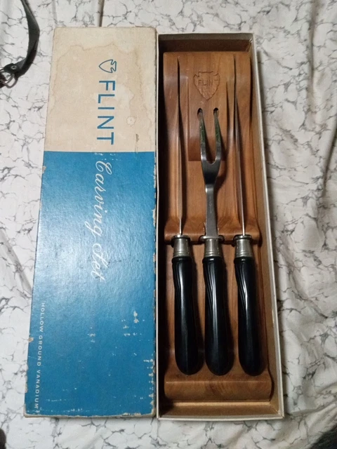 VTG Ekco Flint Hollow Ground Stainless Vanadium 3 PC Cutlery Carving Knife Set