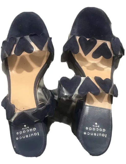 laurence dacade navy blue suede mule slip on open toe heels size 37