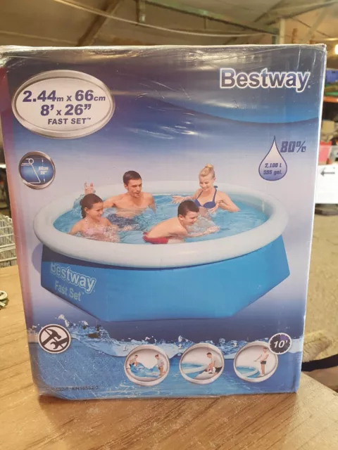 Bestway 8ft Fast Set Family Swimming Pool Outdoor Garden Patio Pool 8ft x 26inch