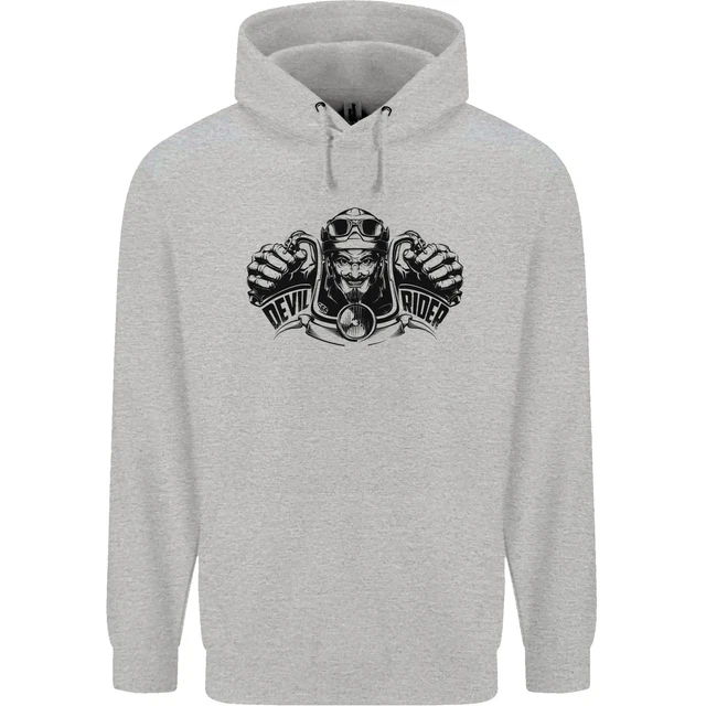Devil Rider Motorcycle Motorbike Biker Mens 80% Cotton Hoodie