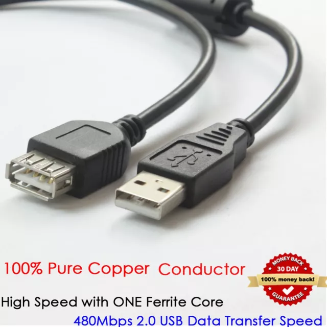 Short/Long USB 2.0 A MALE to A FEMALE Extension Cable Cord Extender F PC Laptop