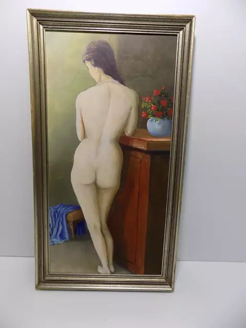Schöner Weiblicher Akt Nude/Frauenakt Gemälde Öl Rückenansicht Holzrahmen 20.JHD