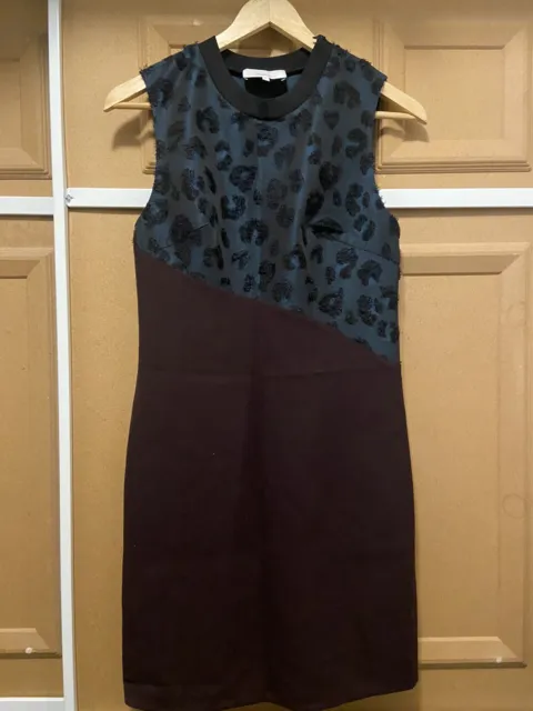 3.1 Phillip Lim Size 0 NWT dark teal animal print tshirt dress w/ brown wool