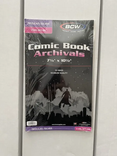 BCW Regular/Silver Comic Mylar Archivals 2 Mil 7 1/4 x 10 1/2 (50) Bags NEW