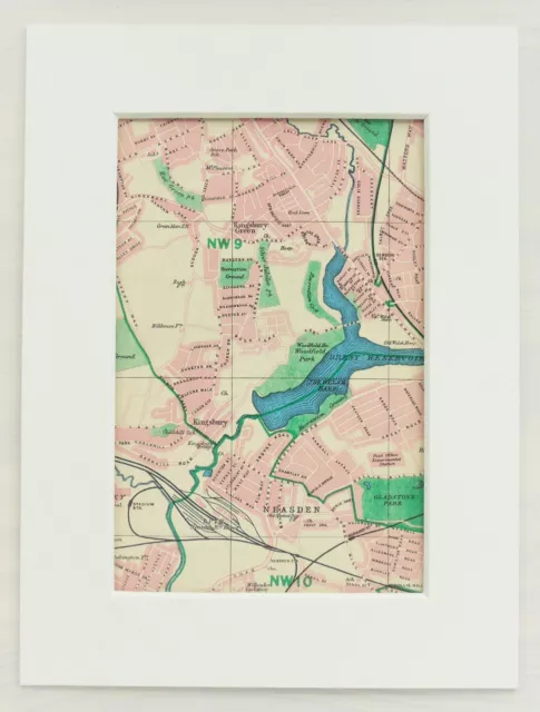 Vintage 1940s London Map - Mounted - Colour - North West, Kingsbury, Neasden