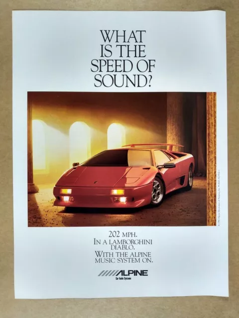 1990 Alpine Car Audio Systems lamborghini diablo photo vintage print Ad
