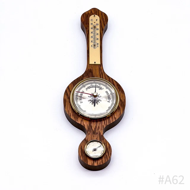 VINTAGE WETTERSTATION AUS Holz Thermometer Barometer Hygrometer 39 cm