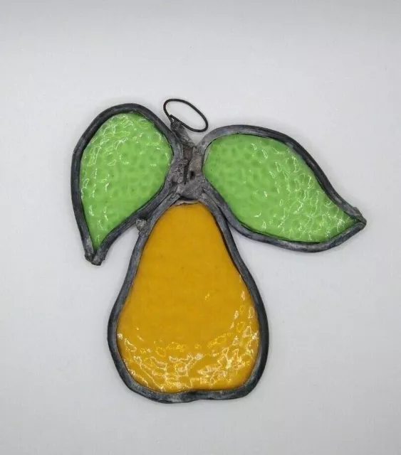 Sun Catcher Stained Glass Pear with Plastic Suction Cup Yellow an Green Glass