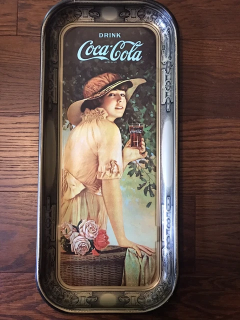 Vintage Printed 1972 COCA COLA Advertising Metal Tray 1916 WWI Girl Elaine Image