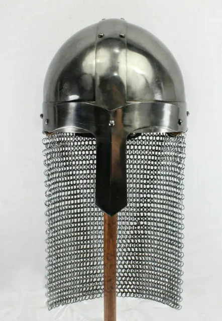 Medieval Steel Viking Nasal Helmet With Chainmail Hand Forged Hand Forged design