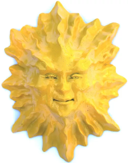 Handmade 8" Yellow Sun Face Wall Sculpture, a Collectible Figurine by Claybraven