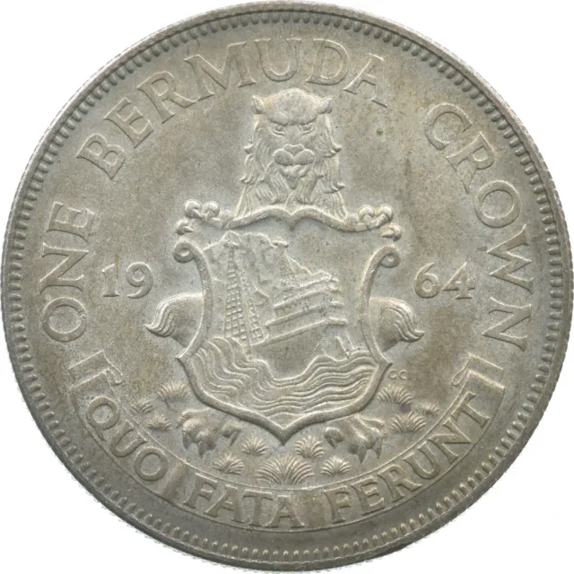 SILVER - WORLD COIN - 1964 Bermuda 1 Crown - World Silver Coin *634