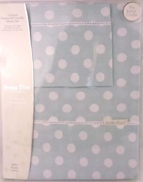 Bubba Blue 3 Piece Sky/White Spot Bassinet/Cradle Sheet Set Fits Boori Cradle