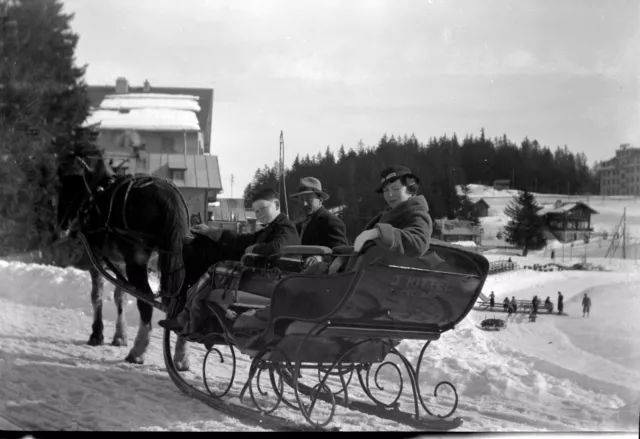 Family Portrait Mountain Snow Sled - Antique Photo Negative Year. 1930