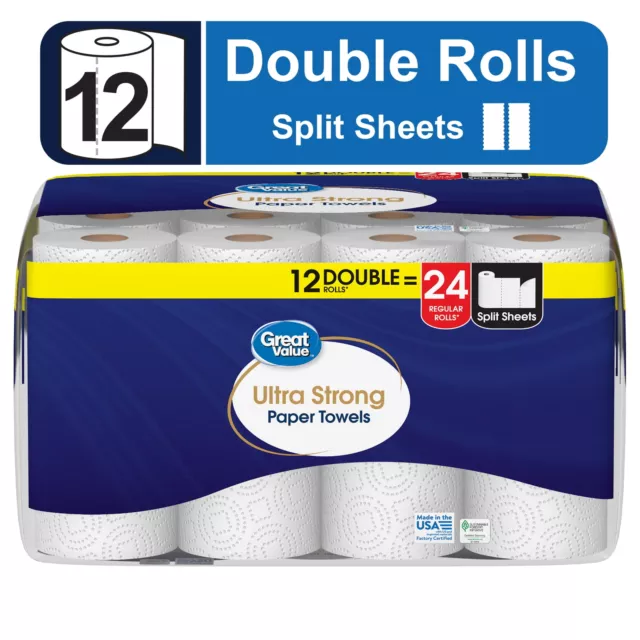 Ultra Strong Paper Towels, White, 12 Double Rolls