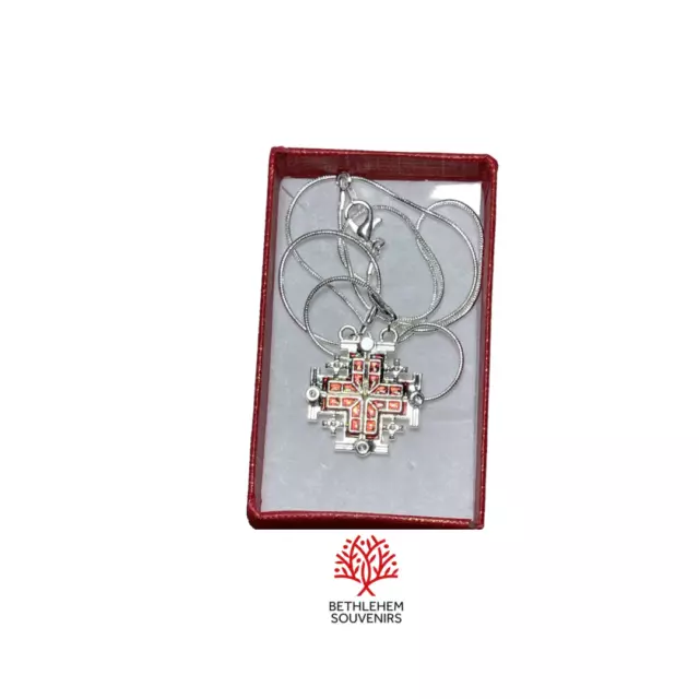 Jerusalem Cross Red Pendant Chain Necklace Women Holy Land Christian Craft Gift