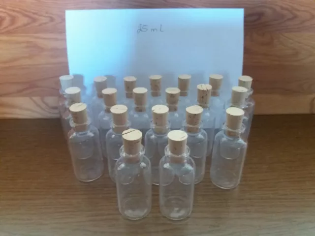 Mini Glasflaschen, 20 Stück, mit Korken, 25 ml, kleine Flaschen, Röhrenglas, neu
