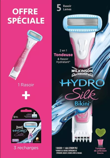 Pack Rasoir Tondeuse WILKINSON "HYDRO SILK Bikini" + 4 Recharge de lame + 1 Pile