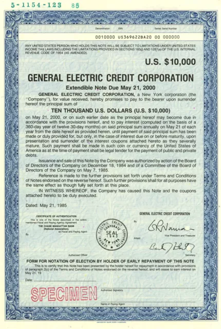 General Electric Credit Corporation - Bond - Specimen Stocks & Bonds