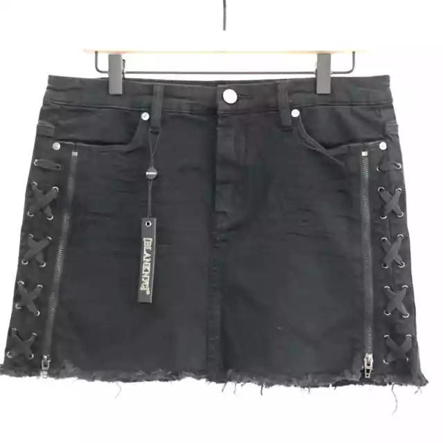 Blank NYC Womens Size 30 Be a Frayed Lace Up Denim Jean Skirt Black Grunge Y2K