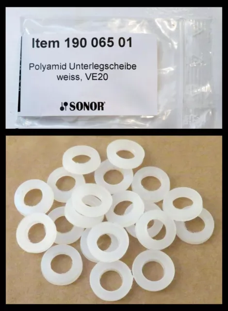 20 NEW SONOR NYLON WASHERS for 1/4" SLOTTED TENSION RODS (Tom/Bass/Snare/Phonic)