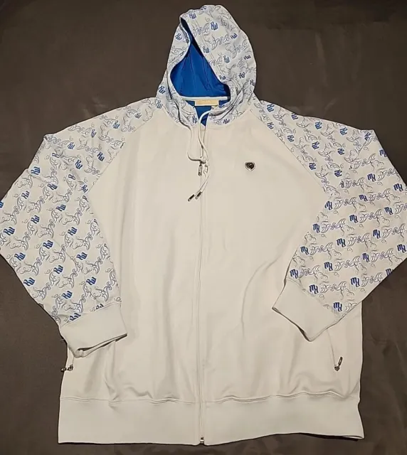 Rocawear Full Zip Hoodie Men's 2XL White With Blue Logo Print