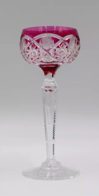 Val Saint Lambert Cut to Clear Cranberry Cordial Glass, Circa 1950