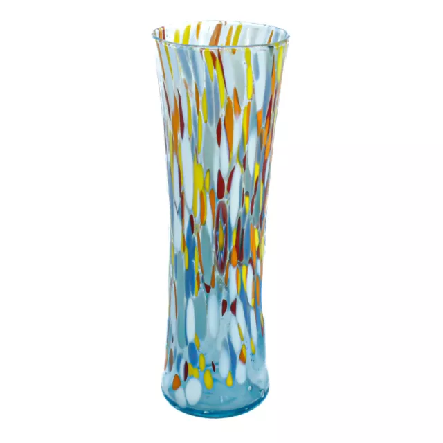 Murano Glass Vase Light Blue Red Yellow Orange Handmade Millefiori 18cm High