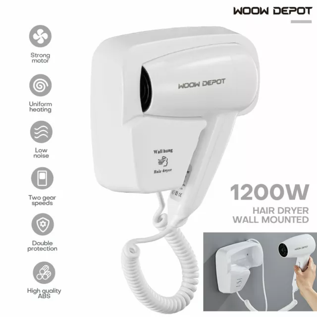 1200W Hair Dryer Wall Mounted Bathroom Hair Styling Blower 2 Speed Home Hotel