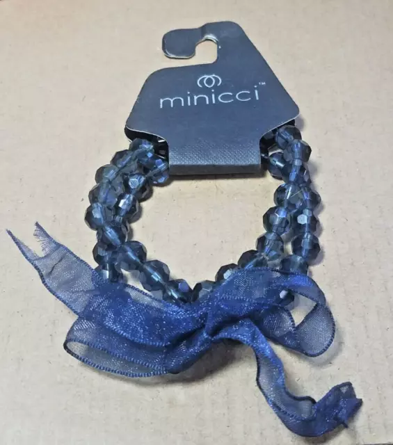 Vtg New Old Stock Stamped Minicci Blue Beaded Stretch Bracelet Hair Accessory