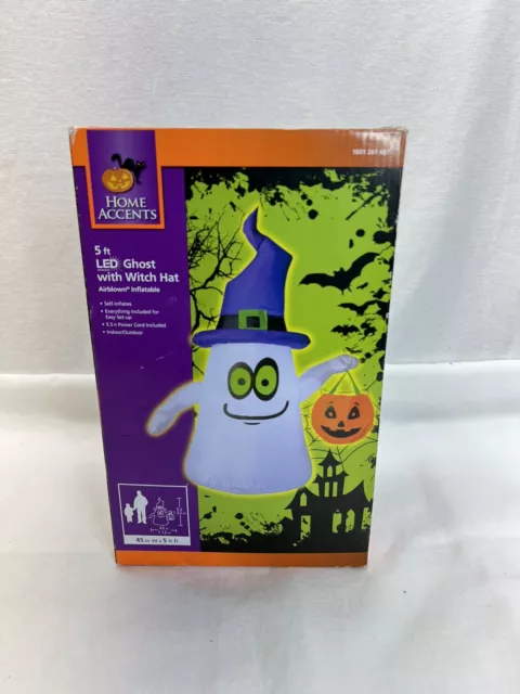 5 ft fantasma iluminado por LED con sombrero de bruja y calabaza Halloween inflable soplado por aire