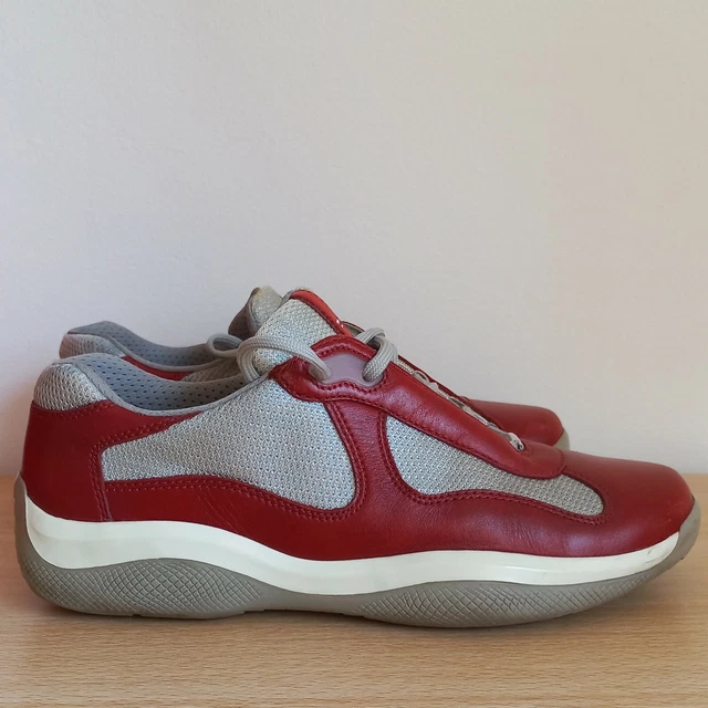 SCARPE PRADA AMERICA S Cup Tg. 41 Uk 6 Sneakers In Pelle Rosso EUR