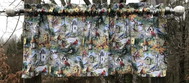 Bird Valance Birdhouse Nature Robin Cardinal Bird House Farmhouse Curtain