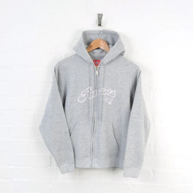 Felpa con cappuccio vintage NFL New England Patriots cerniera intera grigio donna grande