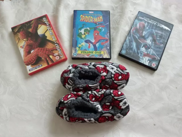 Marvel SPIDERMAN Pantofole Fuzzy Babba Calzini Ragazzi Piccoli/Medi + Spiderman DVD