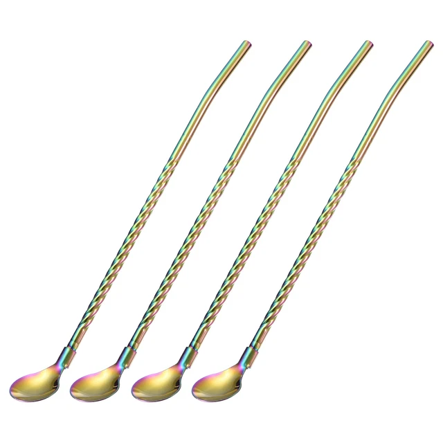 4Pcs 8.6" Stainless Steel Spoon Straws Reusable Twist Handle Spoon, Colorful