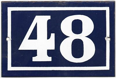 Old blue French house number 48 door gate plate plaque enamel steel metal sign