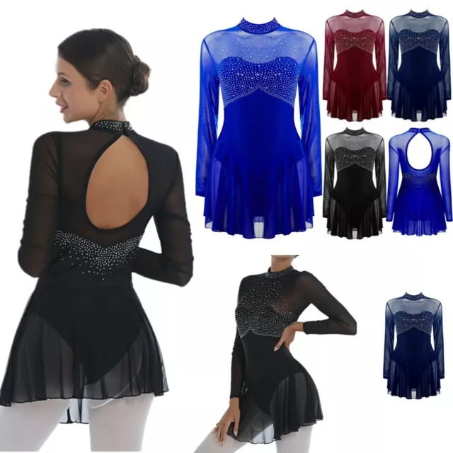 Adult Womens Gymnastics Backless Ballet Dress Dance Wear Leotard Figure Skating